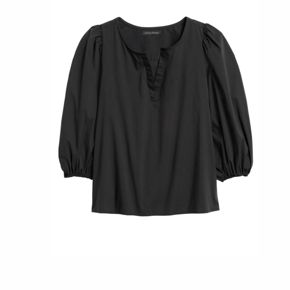 Banana Republic Black Poplin Puff Sleeve Blouse
